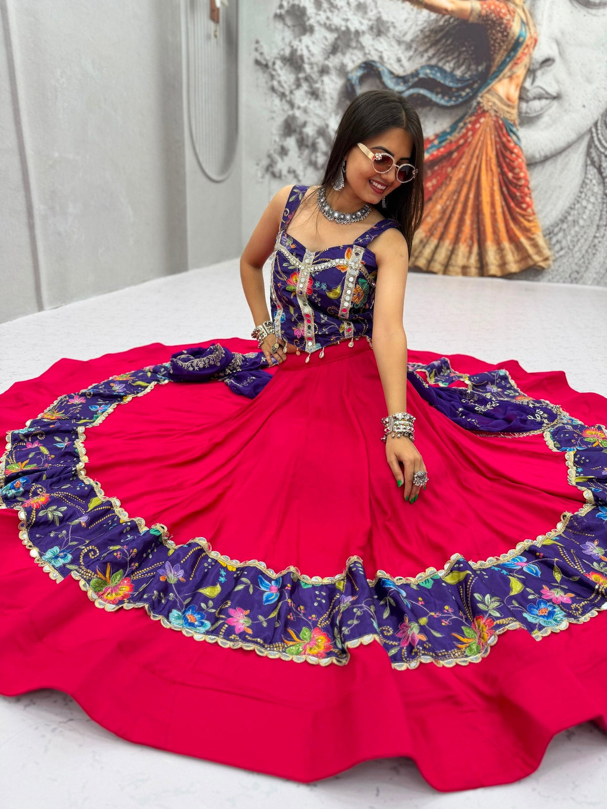 Designer Cotton Mirror Lehenga Set | Tulip Designer