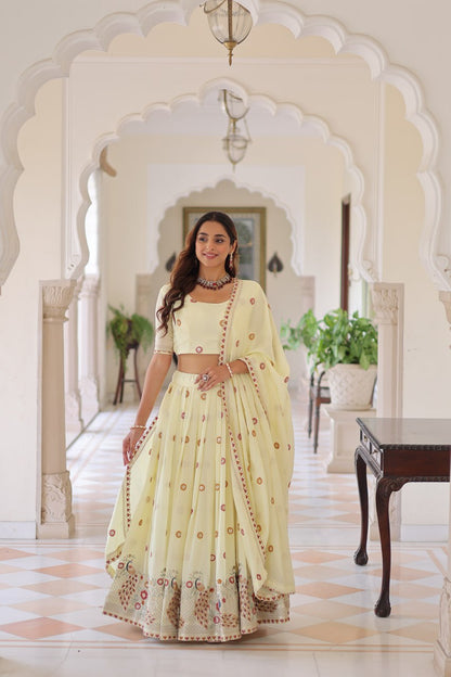 Stunning Off White Multi Embroidered Lehenga Choli Set With Dupatta