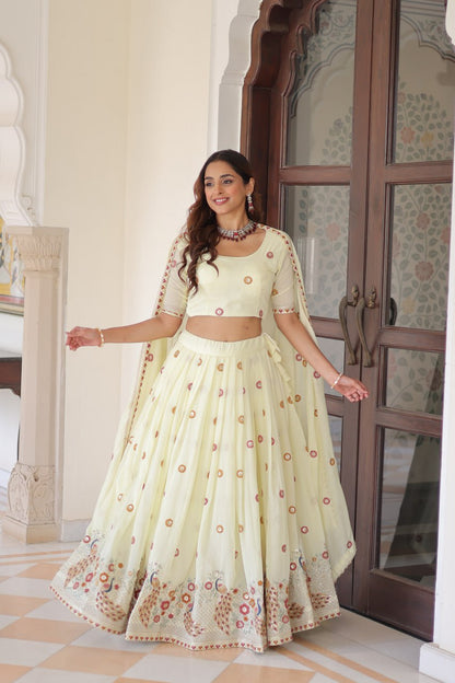 Stunning Off White Multi Embroidered Lehenga Choli Set With Dupatta