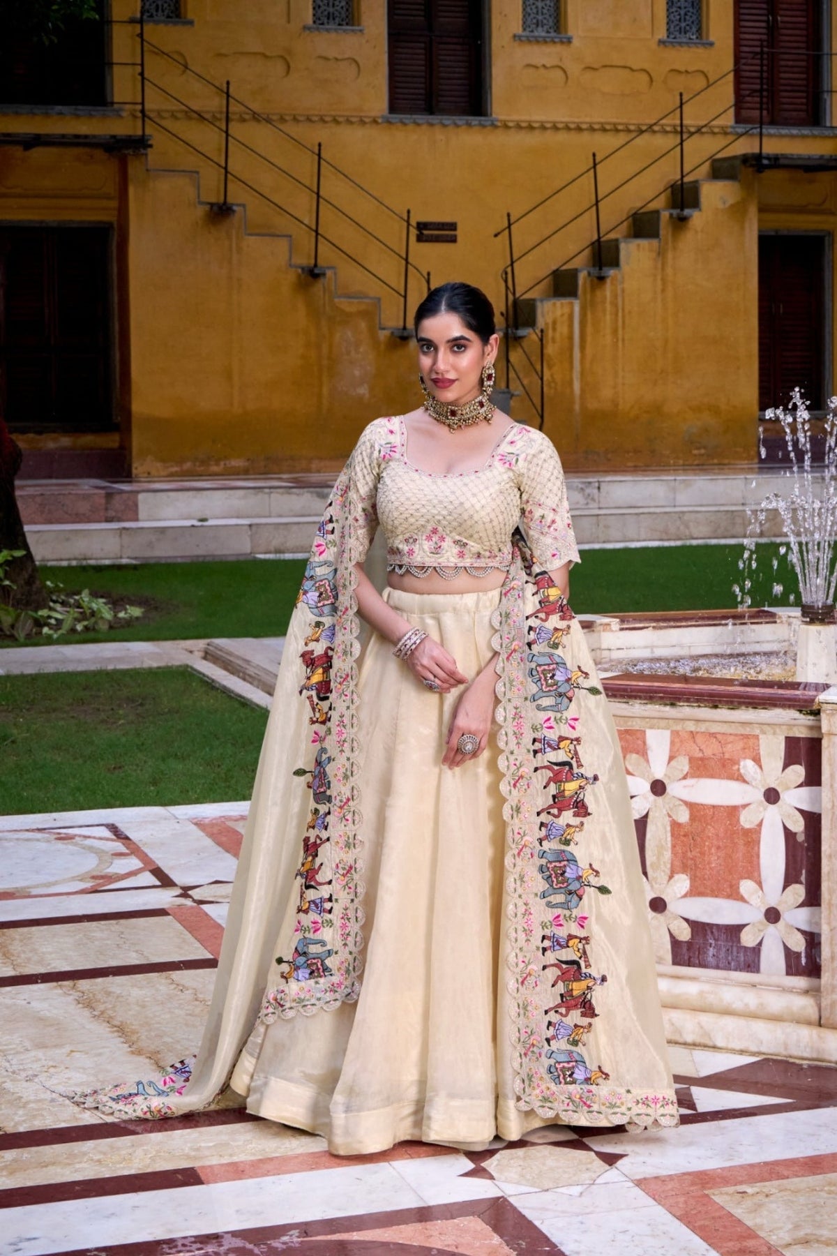 Off White Raspberry Sequins Tread Embroidery Perfect Festive Twirls Lehenga Choli