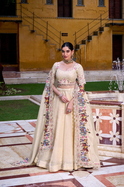 Off White Raspberry Sequins Tread Embroidery Perfect Festive Twirls Lehenga Choli