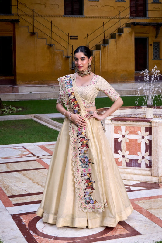 Off White Raspberry Sequins Tread Embroidery Perfect Festive Twirls Lehenga Choli