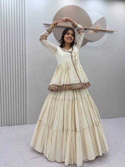 Off White Cotton Lehenga Kediyu Set | Tulip Designer