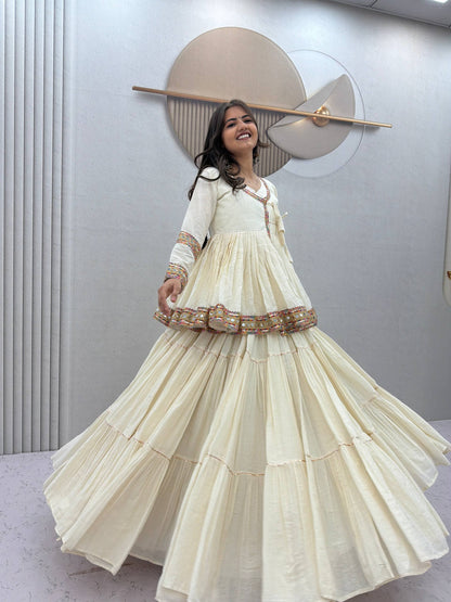 Off White Cotton Lehenga Kediyu Set | Tulip Designer
