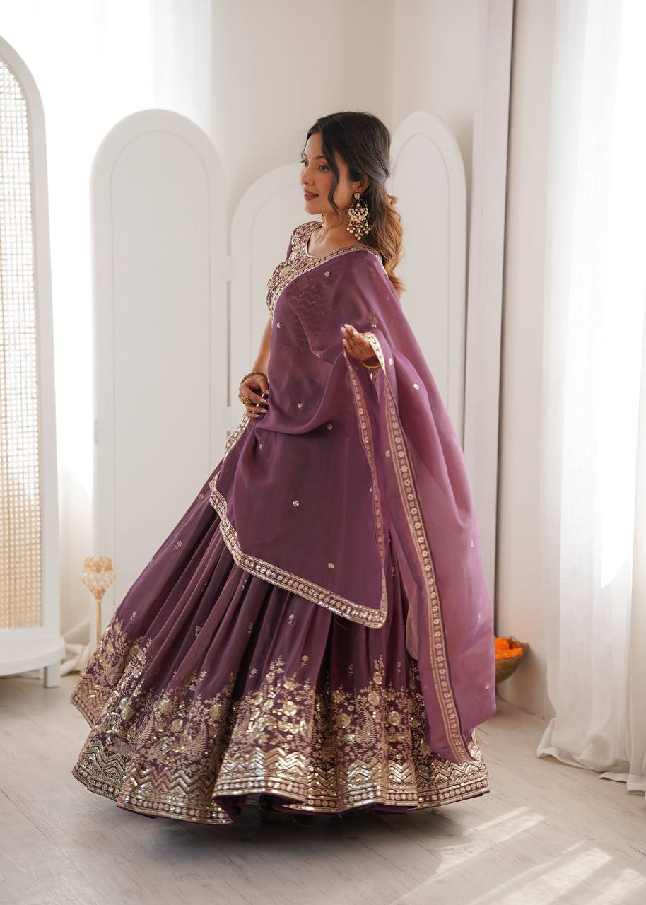 Royal Onion Shimmer Silk Thread Sequence Work Lehenga Choli Set