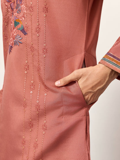 Elegant Royal V Style Orange Kurta Pant for Mens wear