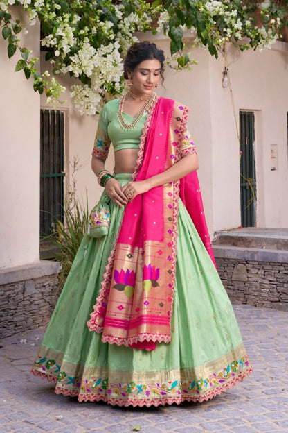 Traditional Paithani Jacquard Silk Lehenga Set For Wedding