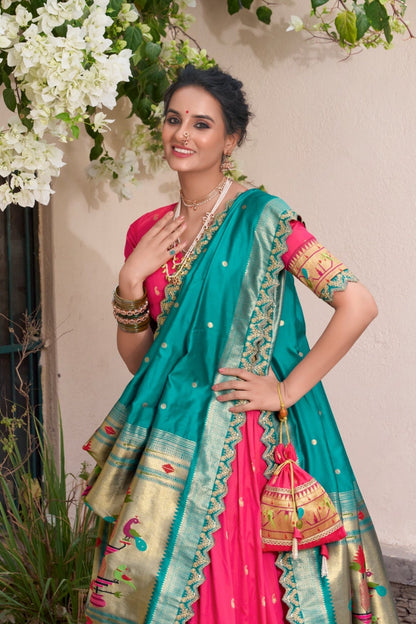 Traditional Paithani Jacquard Silk Lehenga Set For Wedding