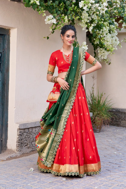 Traditional Paithani Jacquard Silk Lehenga Set For Wedding