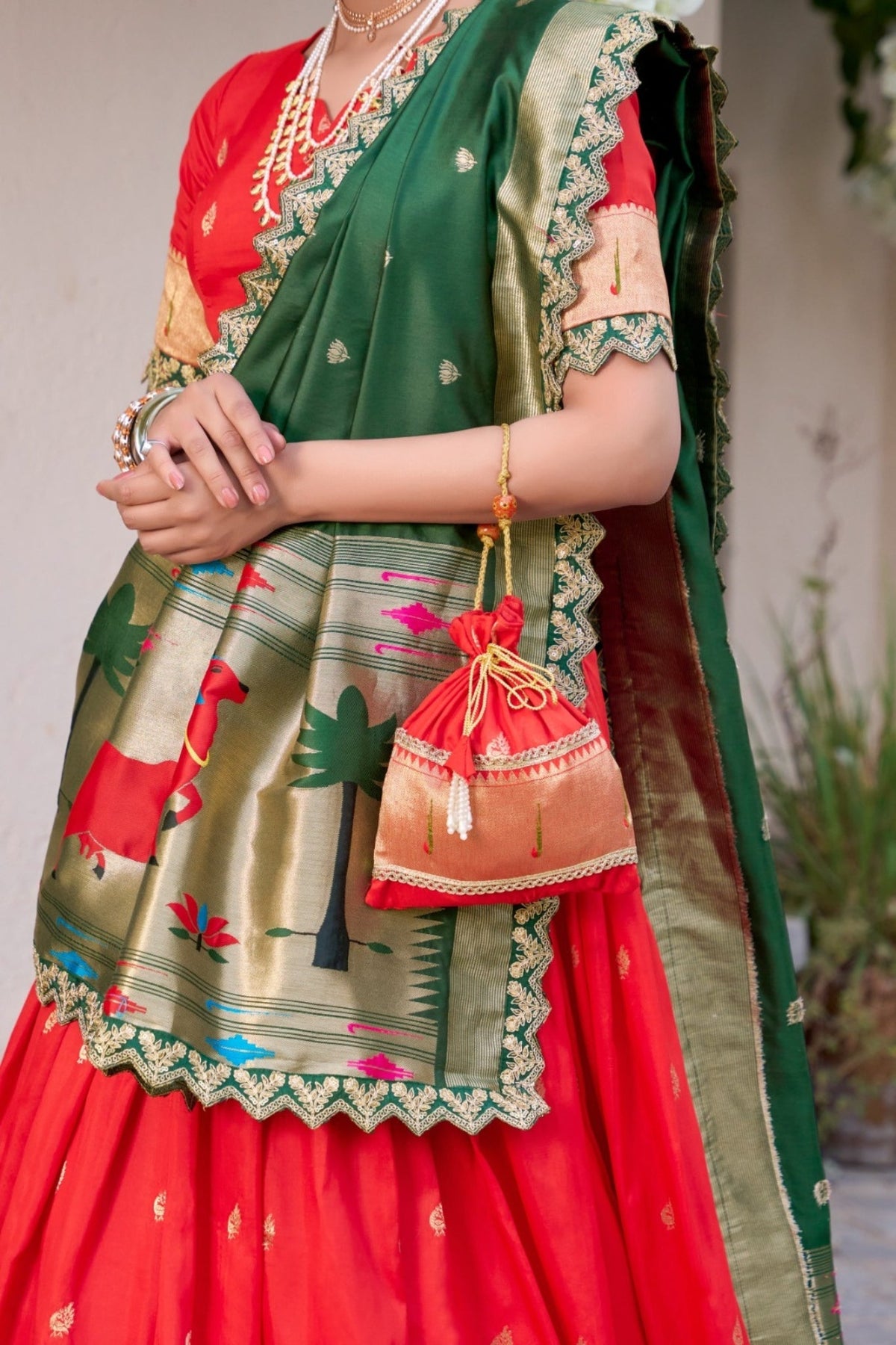 Traditional Paithani Jacquard Silk Lehenga Set For Wedding