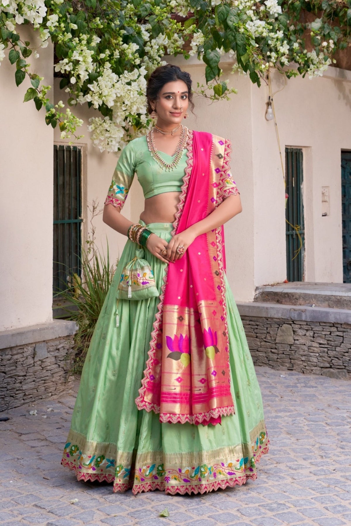 Traditional Paithani Jacquard Sik Lehenga Set For Wedding
