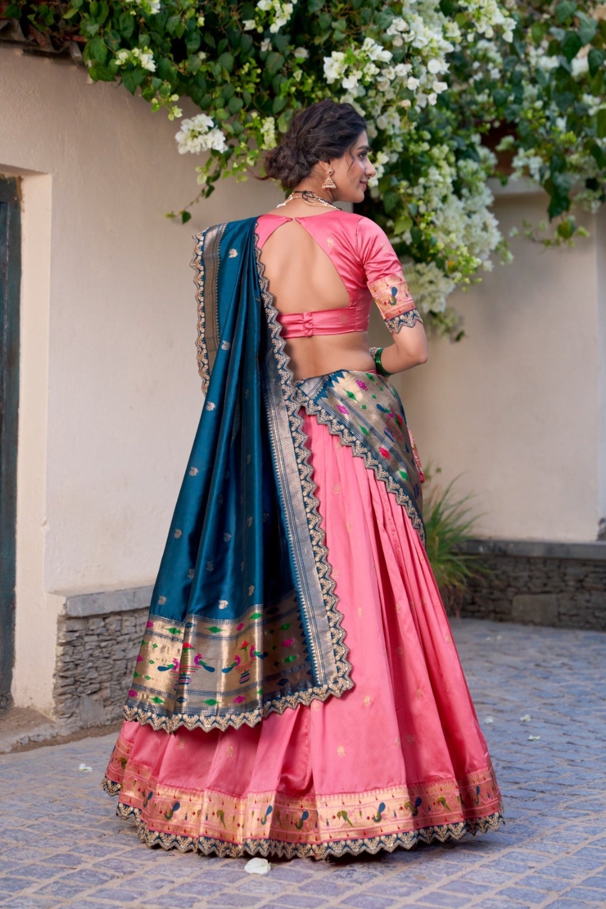 Traditional Paithani Jacquard Silk Lehenga Set For Wedding