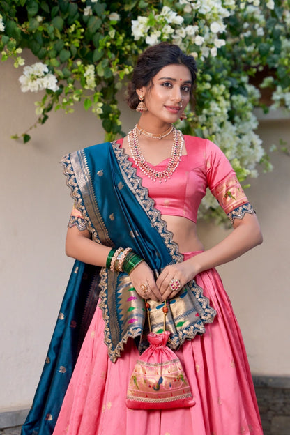 Traditional Paithani Jacquard Silk Lehenga Set For Wedding