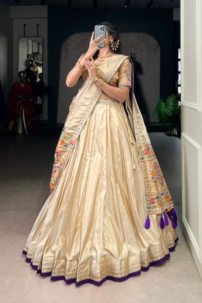 Designer Paithani Zari Weaving Shimmer Lehenga Choli With Dupatta