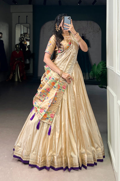 Designer Paithani Zari Weaving Shimmer Lehenga Choli With Dupatta
