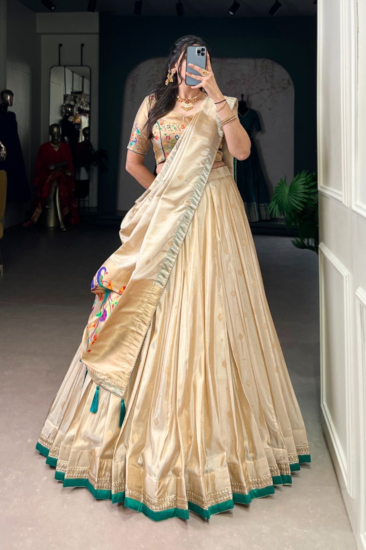 Designer Paithani Zari Weaving Shimmer Lehenga Choli With Dupatta