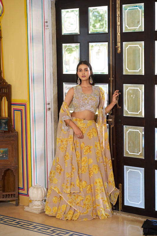 Luxury Pastel Georgette Embroidery Sequins Work Lehenga Set with Batwa 