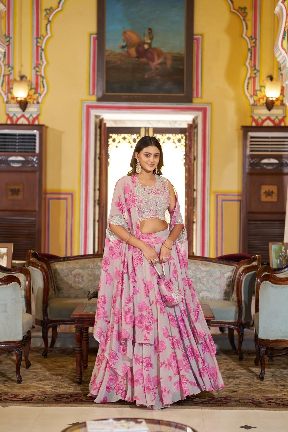 Luxury Pastel Georgette Embroidery Sequins Work Lehenga Set with Batwa 