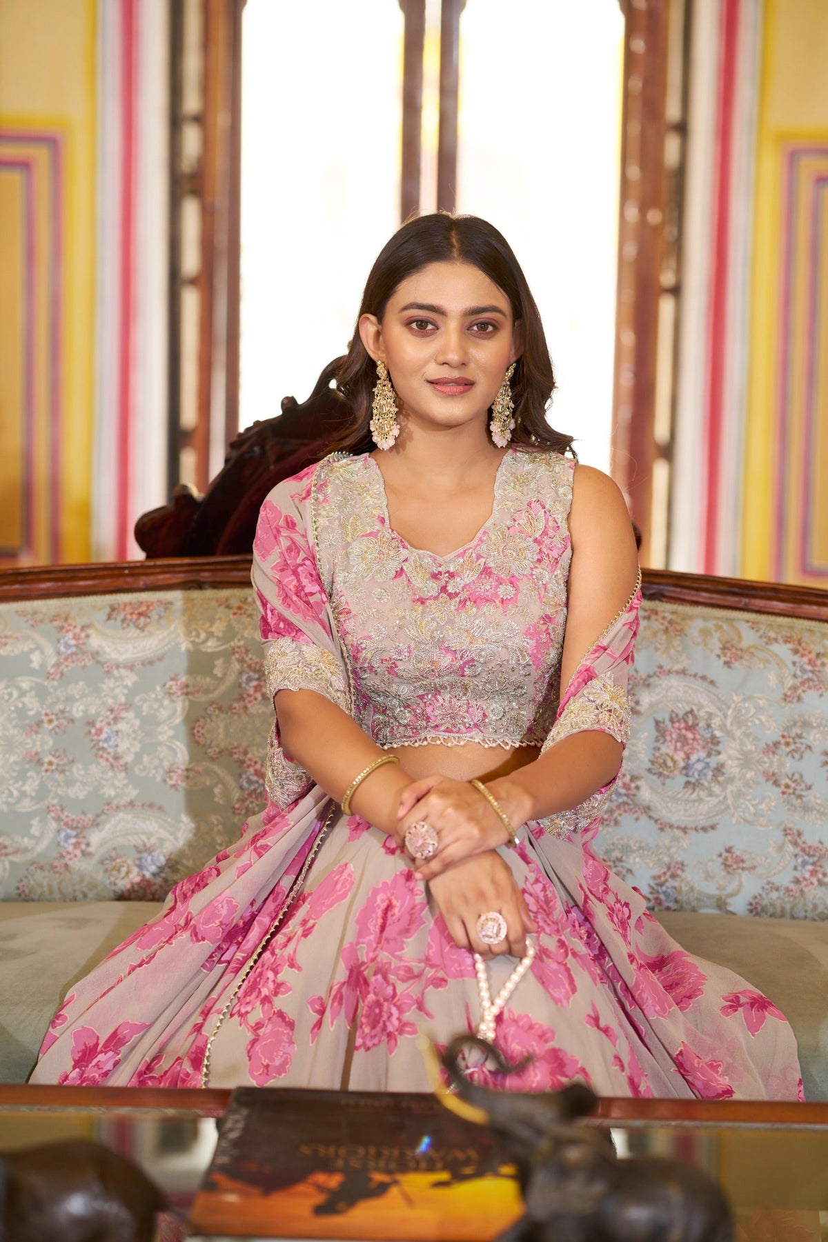 Luxury Pastel Georgette Embroidery Sequins Work Lehenga Set with Batwa