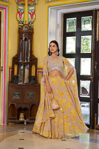 Luxury Pastel Georgette Embroidery Sequins Work Lehenga Set with Batwa