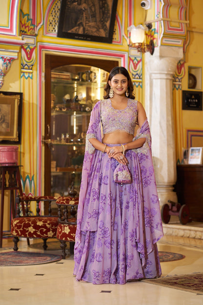 Luxury Pastel Georgette Embroidery Sequins Work Lehenga Set with Batwa