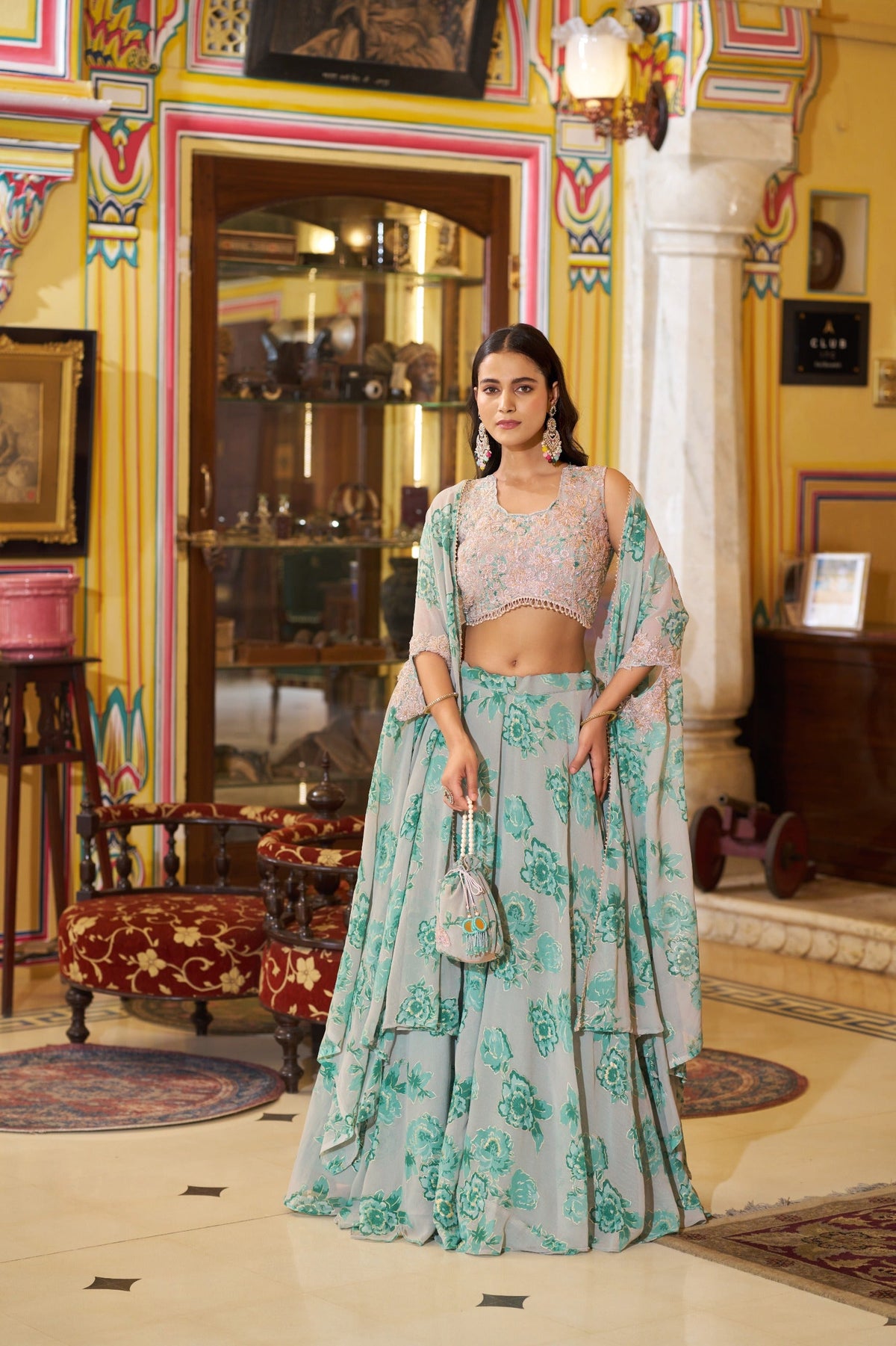Luxury Pastel Georgette Embroidery Sequins Work Lehenga Set with Batwa 