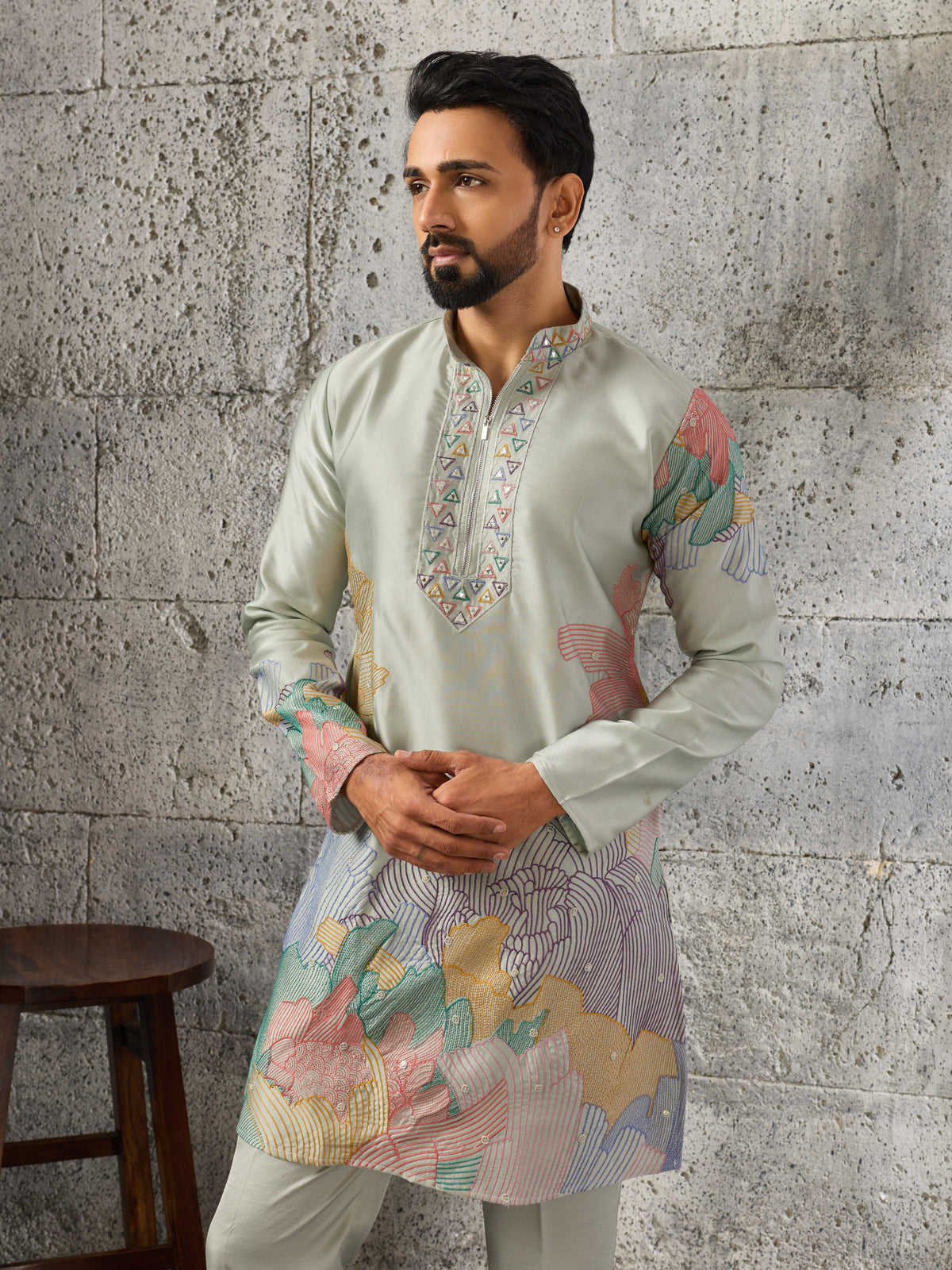 Pastel Pista Green Soft Silk Festive Kurta Set For Mens Wear