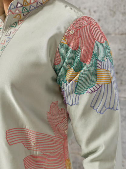 Pastel Pista Green Soft Silk Festive Kurta Set For Mens Wear