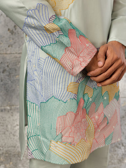 Pastel Pista Green Soft Silk Festive Kurta Set For Mens Wear
