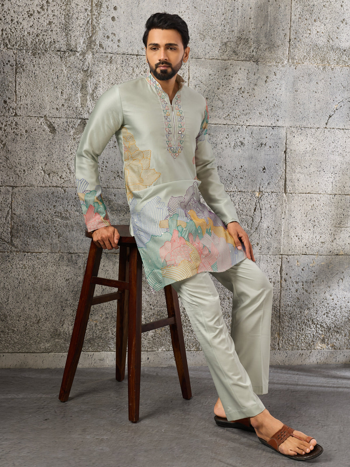 Pastel Pista Green Soft Silk Festive Kurta Set For Mens Wear