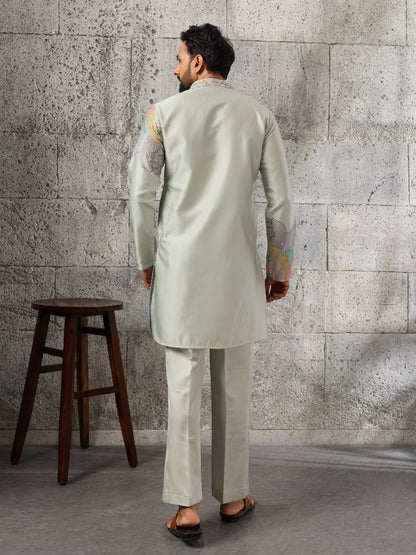 Pastel Pista Green Soft Silk Festive Kurta Set For Mens Wear