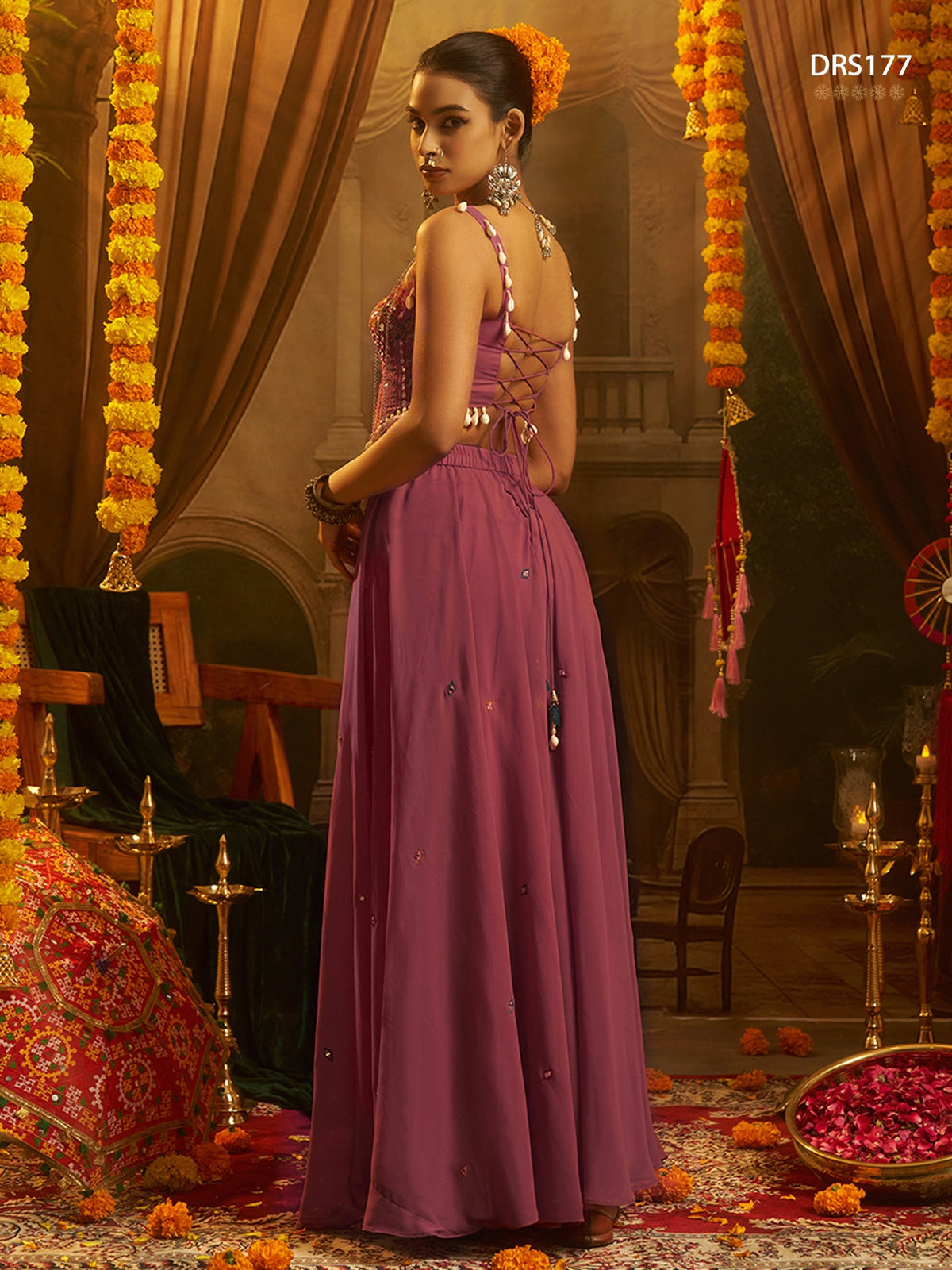 Pink Thread Mirror Top Plazzo Set | Tulip Designer