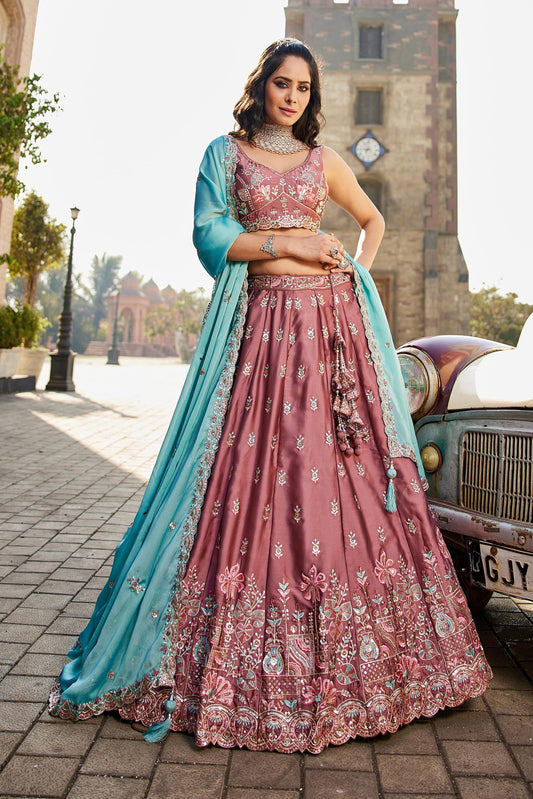 Premium Pink Rangoli Silk Zari Dori Sequins Bridal Lehenga Choli Set