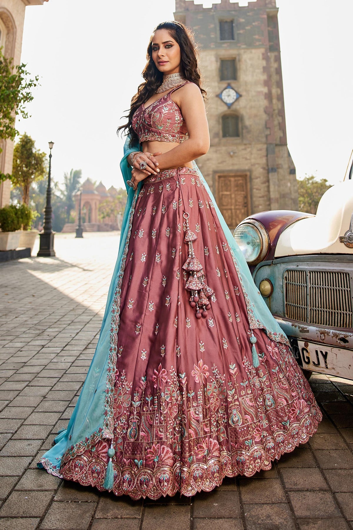 Premium Pink Rangoli Silk Zari Dori Sequins Bridal Lehenga Choli Set