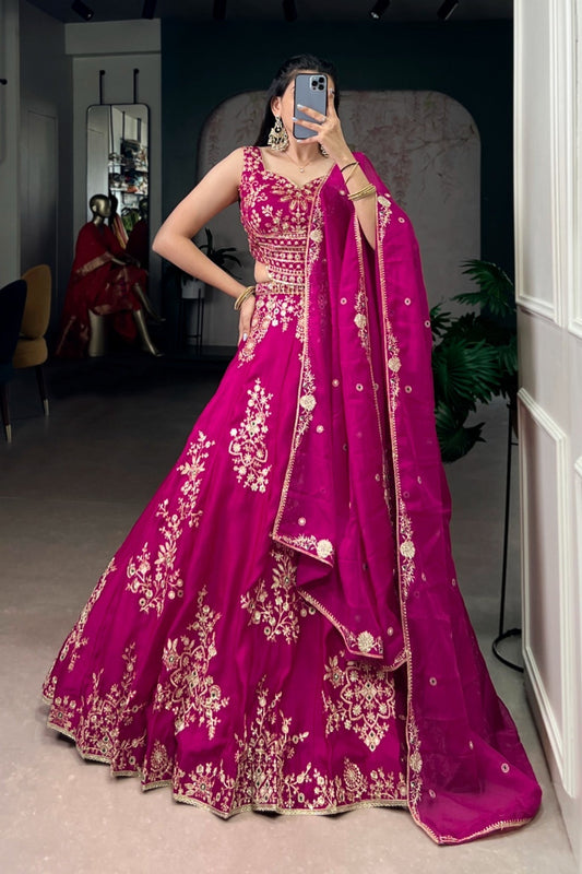 Pink Sequins Embroidered Wedding Lehenga Choli