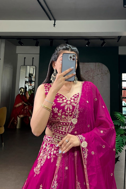 Pink Sequins Embroidered Wedding Lehenga Choli
