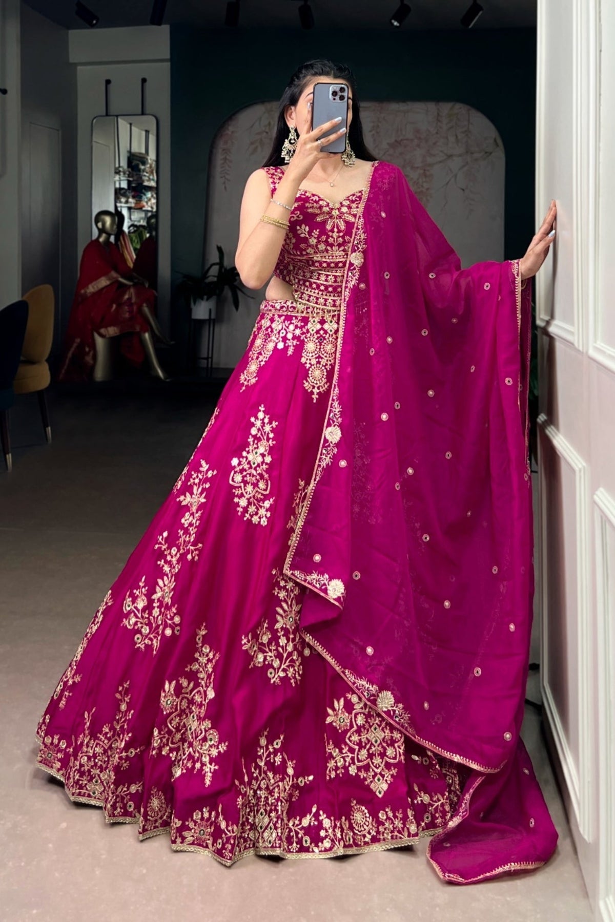 Pink Sequins Embroidered Wedding Lehenga Choli