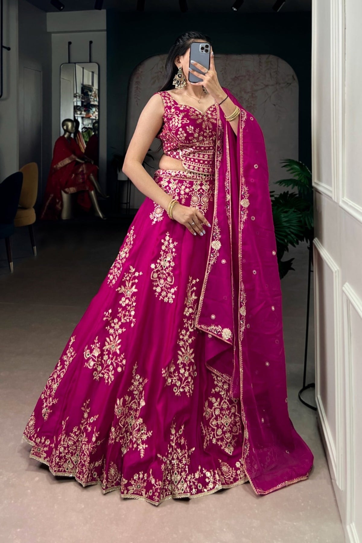 Pink Sequins Embroidered Wedding Lehenga Choli