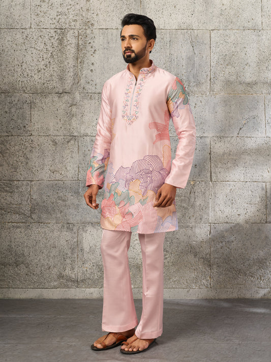Pink Soft Silk Embroidered Kurta Set For Special Occasion