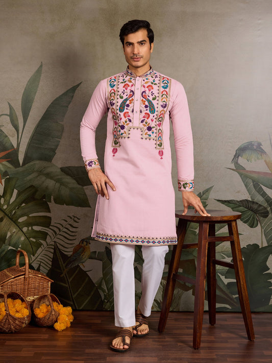 Pink Stylish Traditional Kurta for Mens Wear