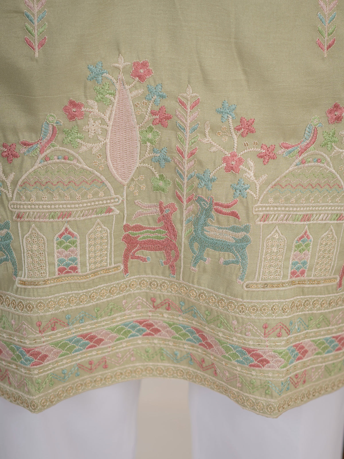 Pista Silk Multi Thread Embroidery Kurta For Ethnic Wear