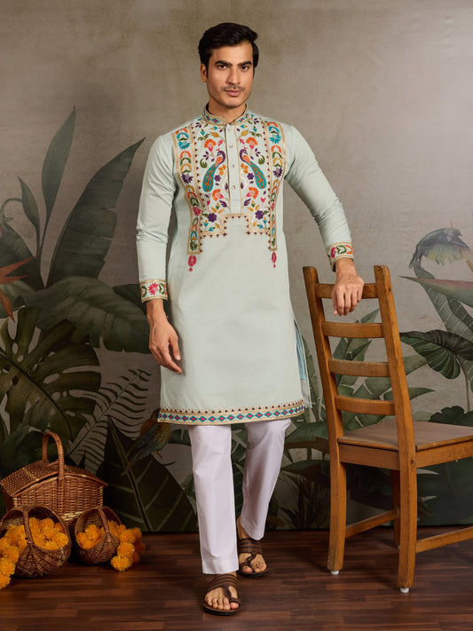 Pista Color Wedding Special Kurta Design for Mens Wear