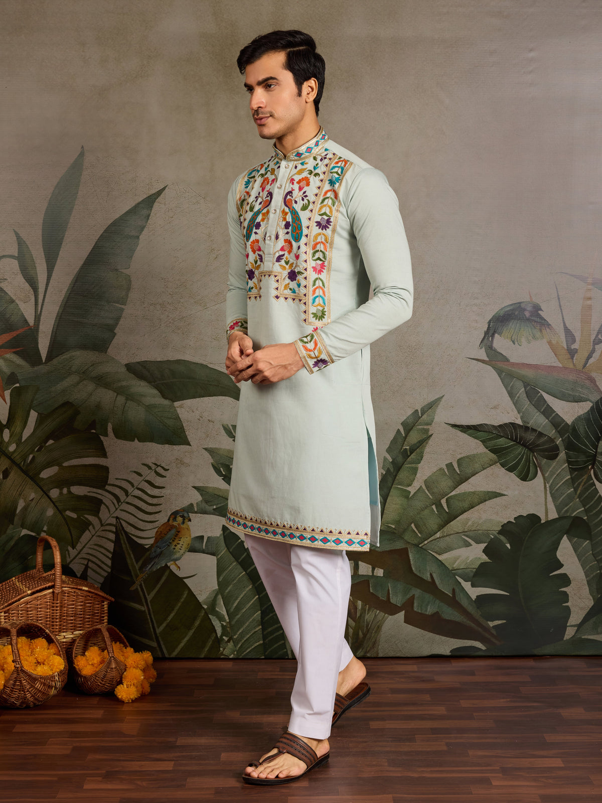 Pista Color Wedding Special Kurta Design for Mens Wear