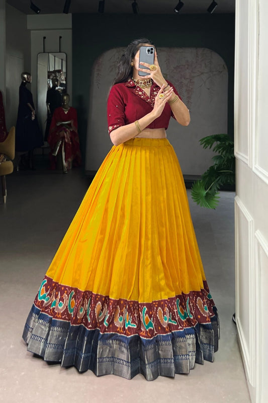 Ready-to-Wear Zari Woven Poly-Cotton Lehenga with Hand-Embroidered Cotton Blouse