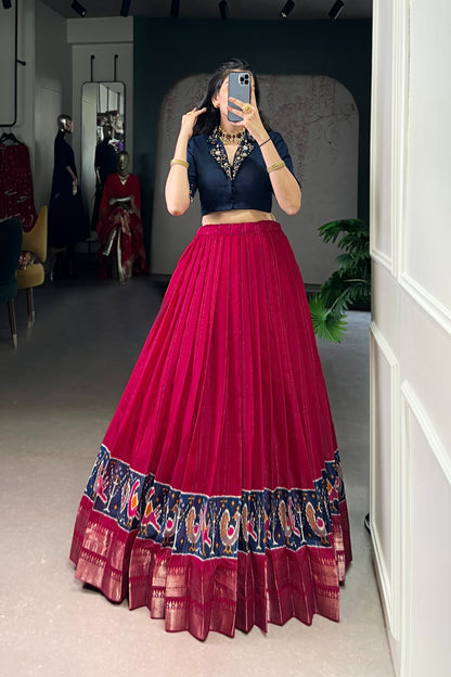 Poly Cotton Printed Zari Weaving Lehenga With Pure Cotton Hand Work Blouse