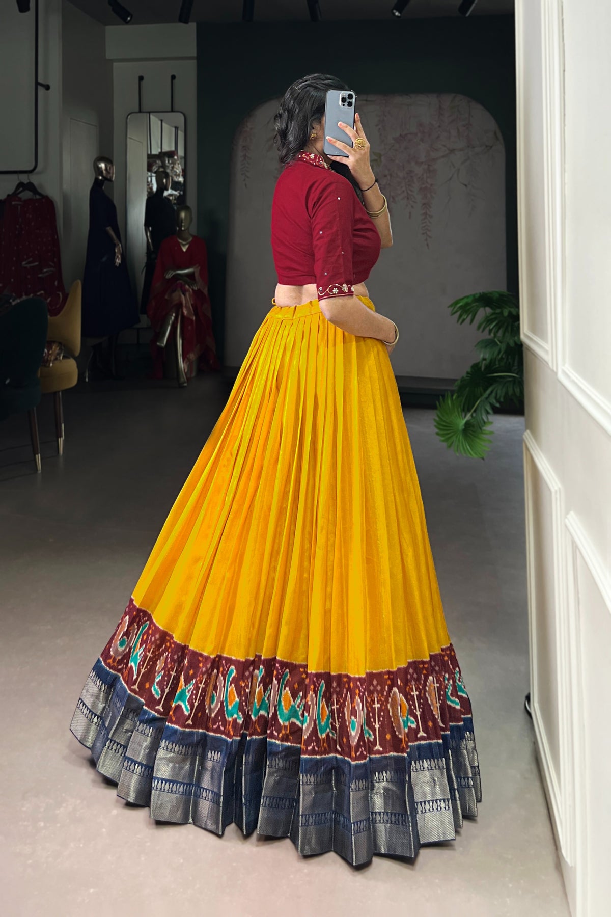 Poly Cotton Printed Zari Weaving Lehenga With Pure Cotton Hand Work Blouse