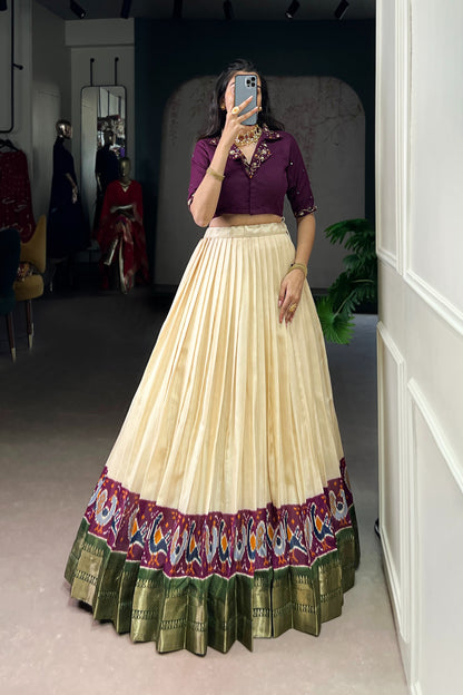 TILTON POLY COTTON PRINTED ZARI WEAVING LEHENGA WITH PURE COTTON HAND WORK BLOUSE