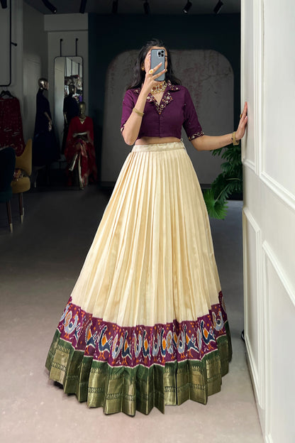 Poly Cotton Printed Zari Weaving Lehenga With Pure Cotton Hand Work Blouse