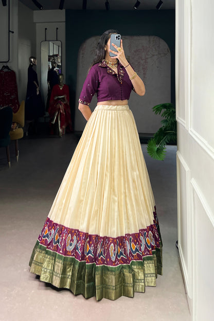 Poly Cotton Printed Zari Weaving Lehenga With Pure Cotton Hand Work Blouse