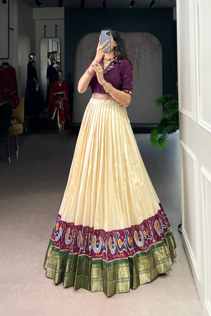Poly Cotton Printed Zari Weaving Lehenga With Pure Cotton Hand Work Blouse